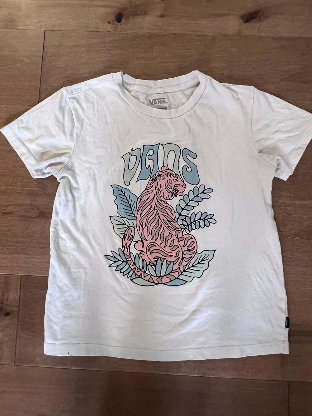 Vans Slower Route Pink Tiger Graphic T-Shirt White Small